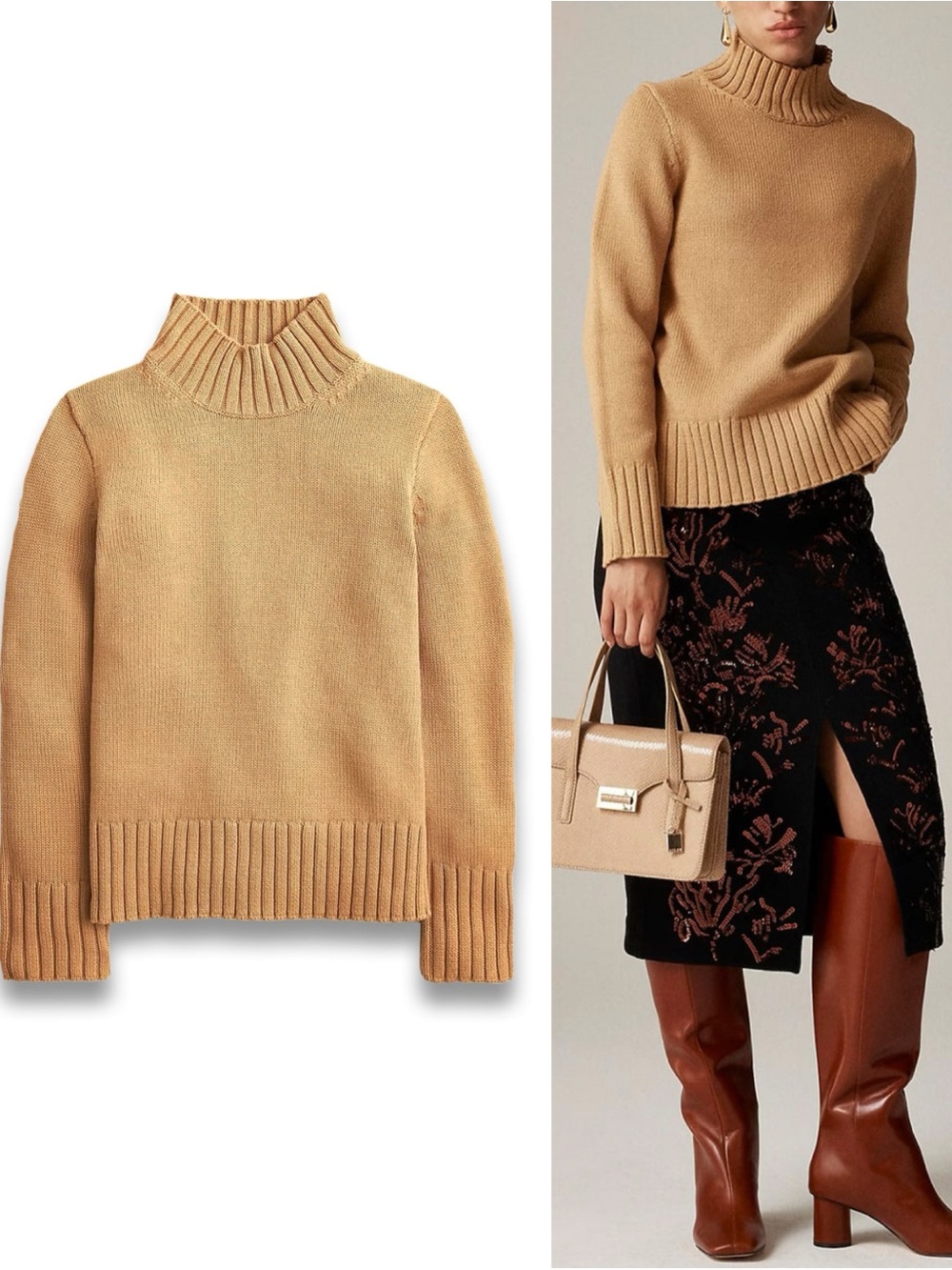 J. Crew Women Sweater Tan 100% Cotton Knit Turtleneck size S